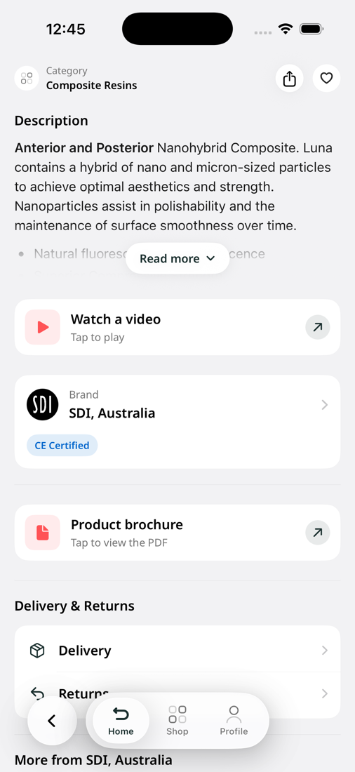 Product details with description and brochure